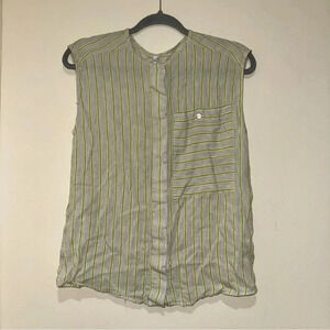 Women’s Mango  Brand Lime Green Grey Striped Hidden Buttons Tank Blouse Size 4